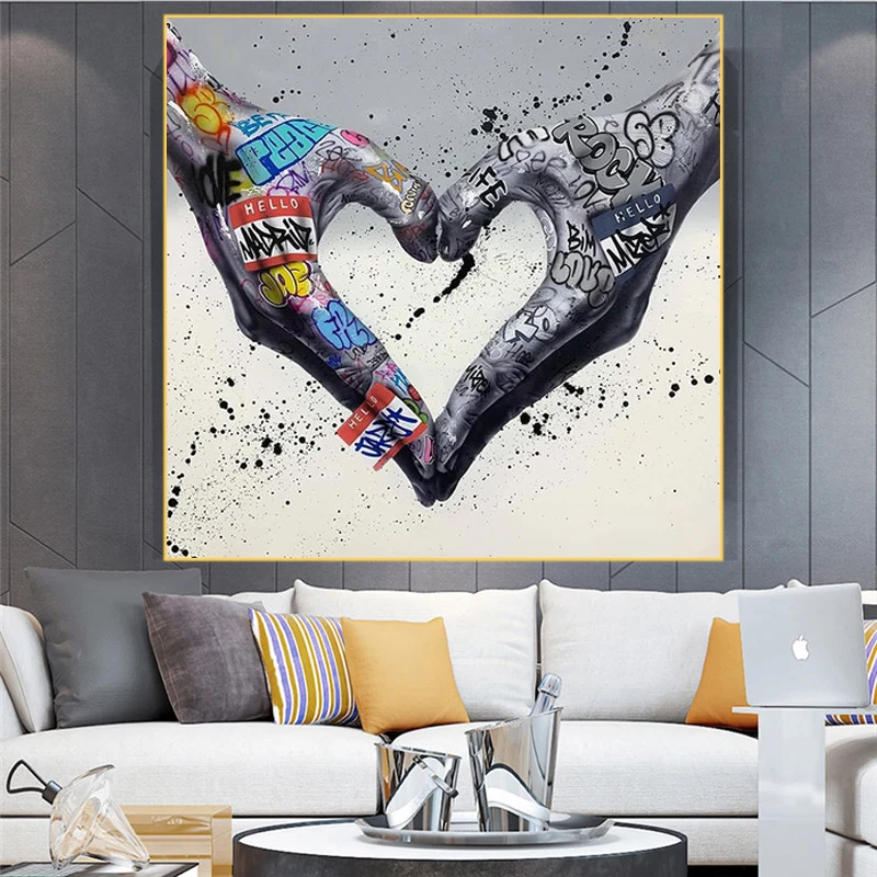 

Abstract Graffiti Art Love Heart Gesture Canvas Painting Art Posters and Prints Wall Decorative Pictures for Living Room