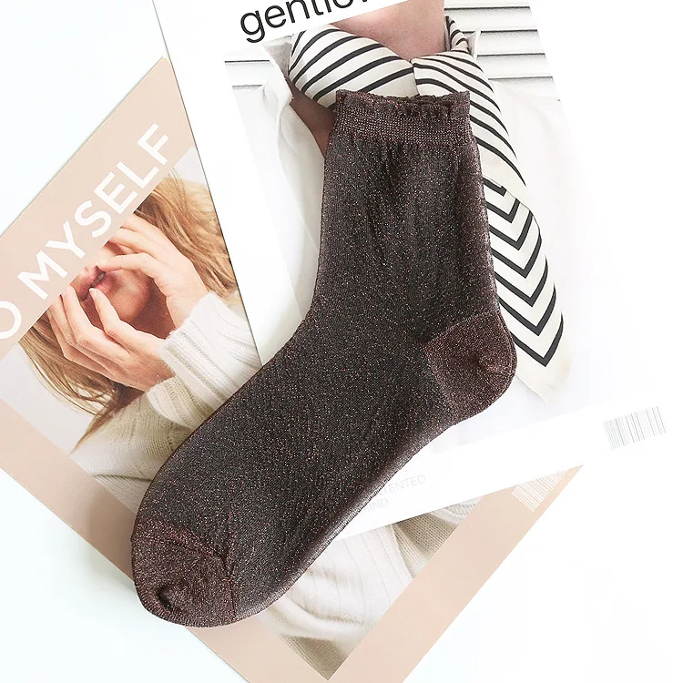 Тонкие кружевные дышащие женские носки блестящие модные для девочек на лодыжках