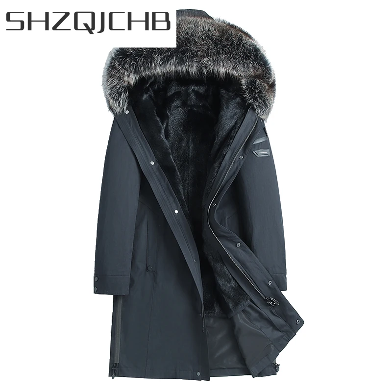 

SHZQ куртка с подкладкой из натурального меха норки Мужская зимняя шуба с капюшоном из натурального меха енота одежда 2021 уличная одежда куртк...