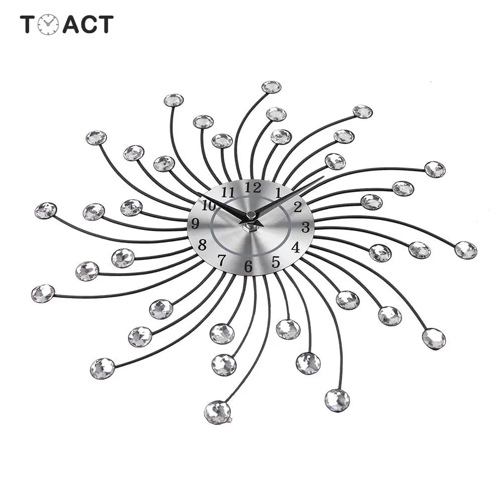 Часы настенные 33 см винтажные металлические со стразами тихие