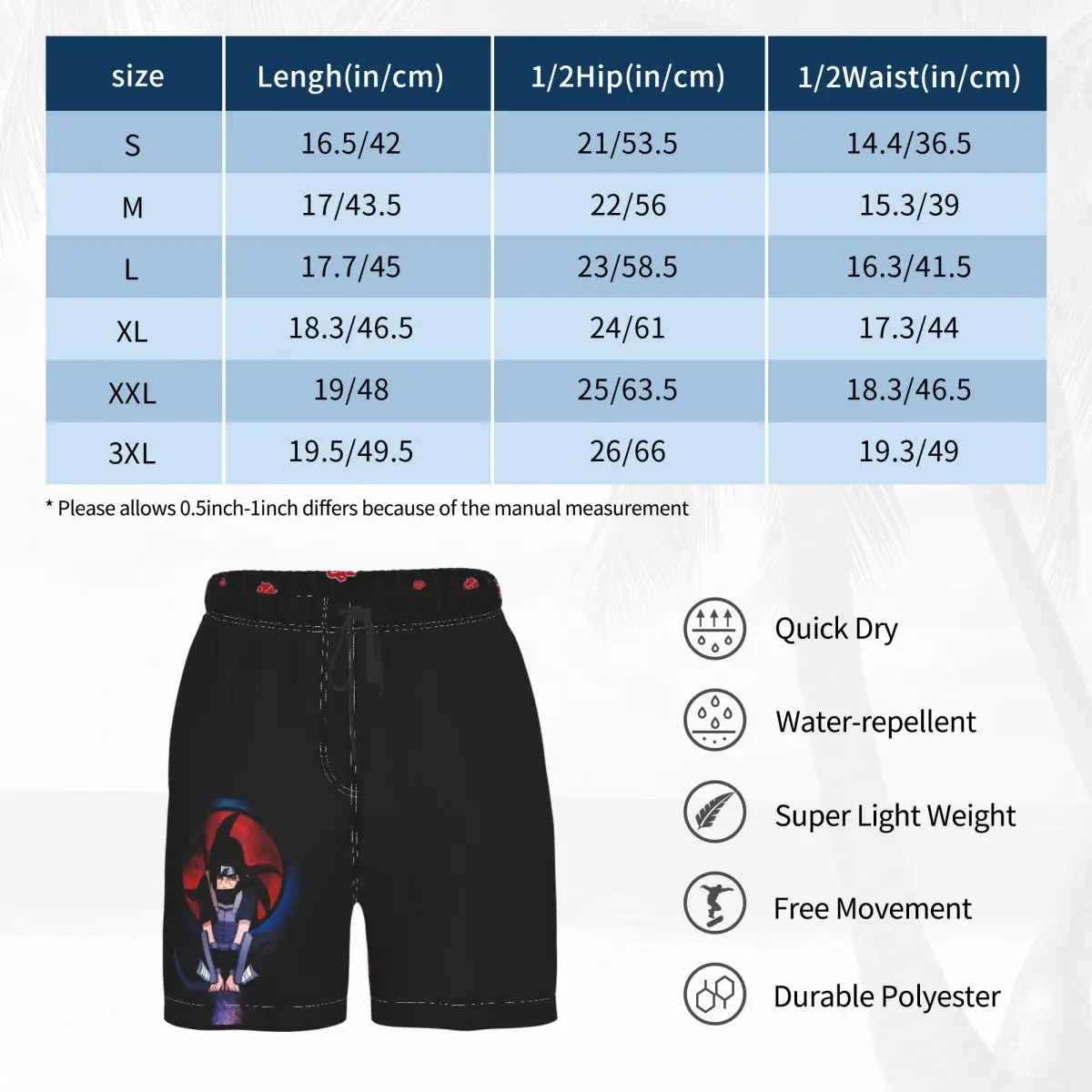 

Men's Beach Anime Japan Anime Akatsuki Breathable Quick Dry Humor Graphic Shippuden running Male Shorts