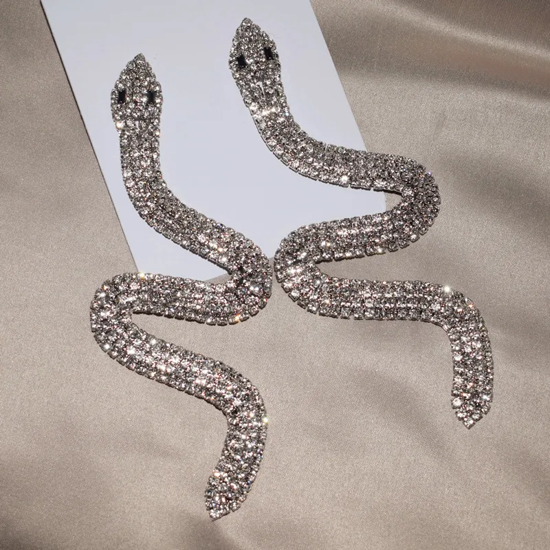 

Shiny Full Rhinestone Snake Big Dangle Earings Women Fashion Jewelry Luxury Party Dress Statement Earrings Accessories