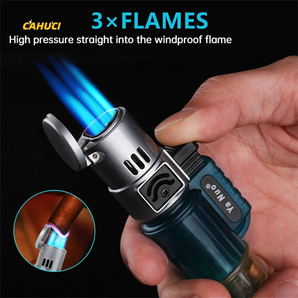 Тройная зажигалка портативная ветрозащитная Бутановая газовая струйная с 3