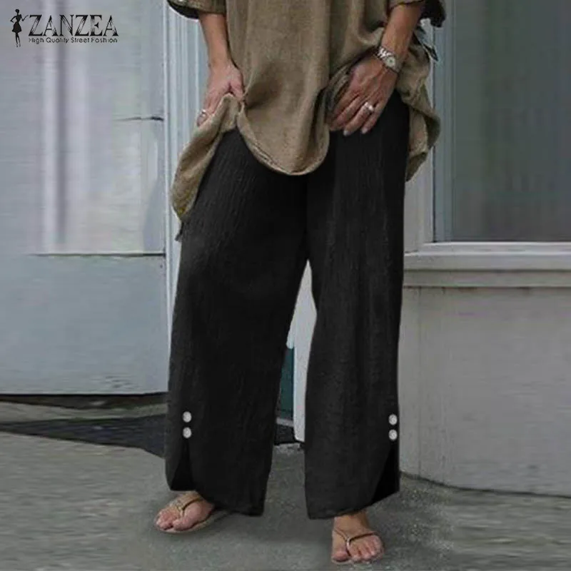 Брюки ZANZEA женские брюки с широкими штанинами осенние винтажные Botton Pantalon Femme длинные брюки плюс размер повседневная Рабочая Уличная Одежда S-5XL