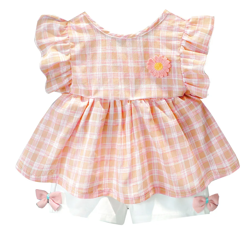 

Baby Suit Summer Clothes Pink Blue Color Infant Girl Sleeveless Plaid Top+Shorts Two Piece Newborn Baby Outfit Toddler Girl Sets