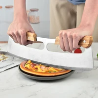stainless steel pizza cutter with case double handle pizza divider knife pastry pasta dough tools for kitchen baking cutting