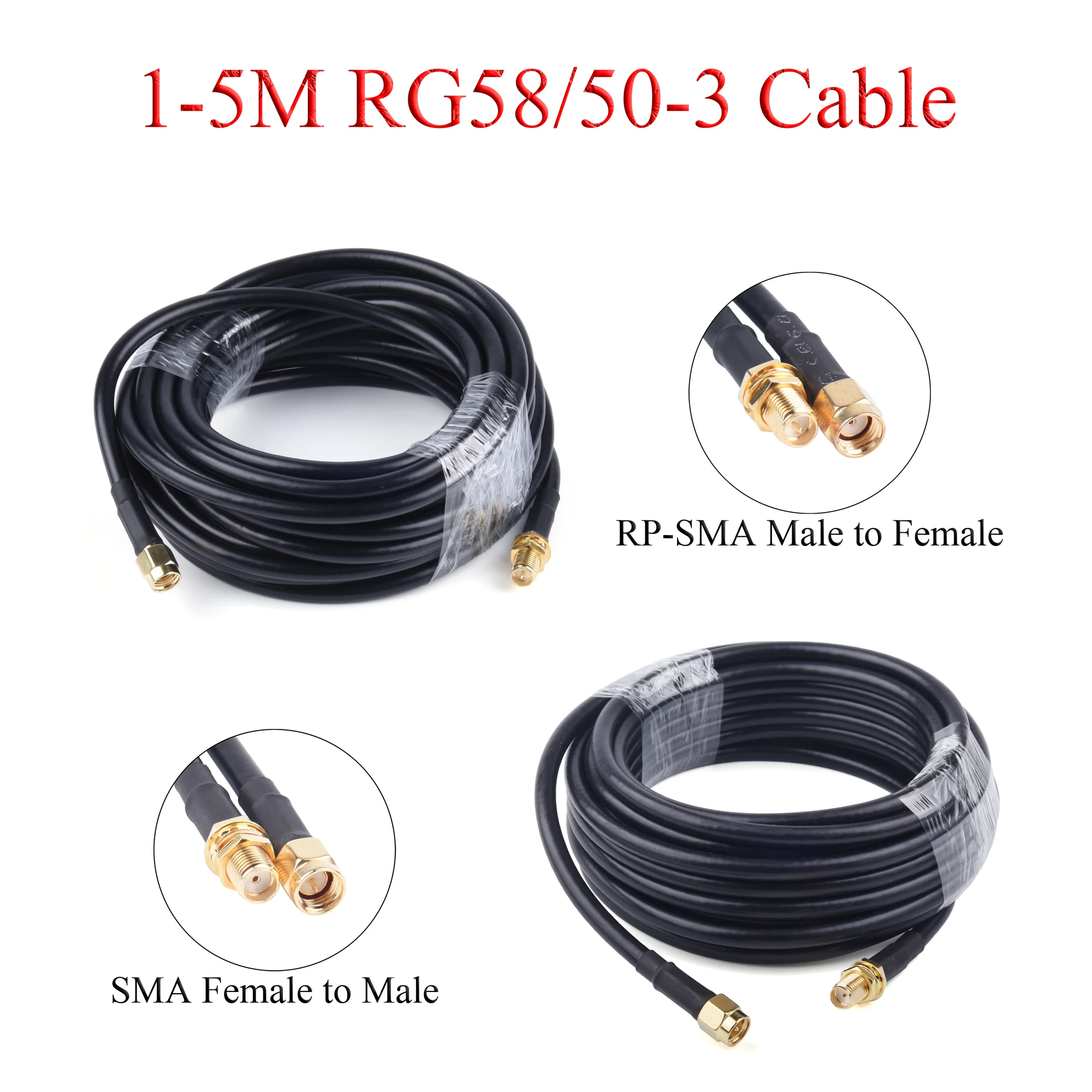 

1-5M RG58/50-3 RF Coaxial Cable SMA/RP-SMA Female to Male Extension Wire For 4G LTE Cellular Amplifier Signal Booster Antenna