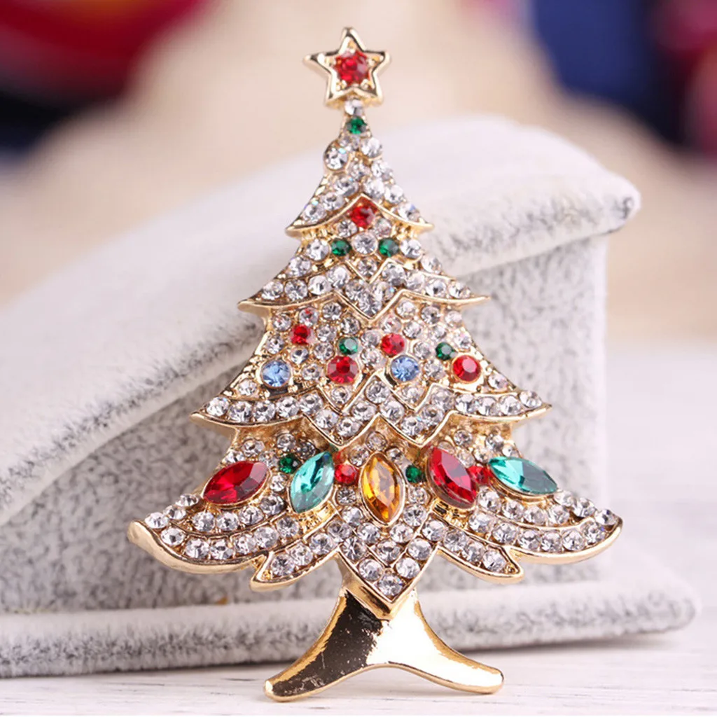 Christmas Tree Brooches For Women fall scarf buckle Clip Rhinestone Brooch Gift Wedding Party Jewelry Accessories#0102 | Украшения и