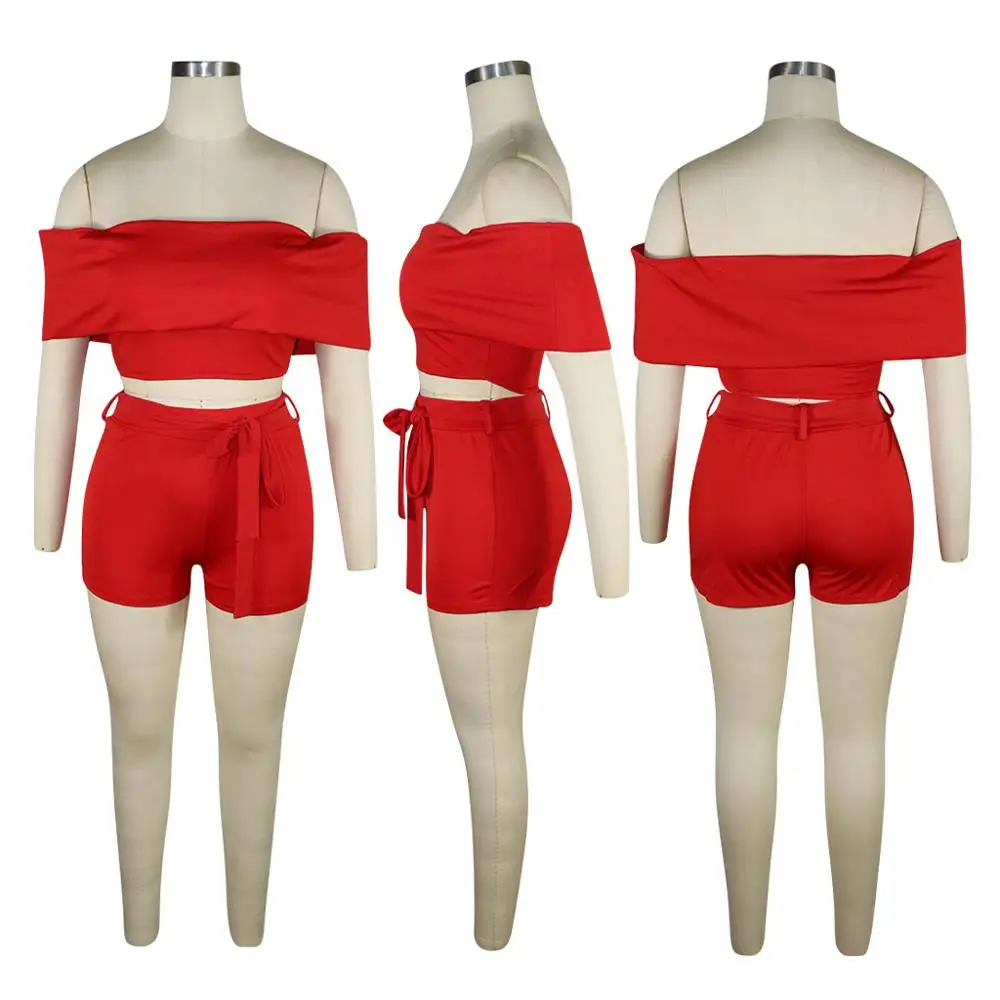 

Adogirl Sexy Off Shoulder Tunic Two Piece Short Set for Women Elegant Short Sleeve Crop Top with Shorts Bodycon Women Outfit