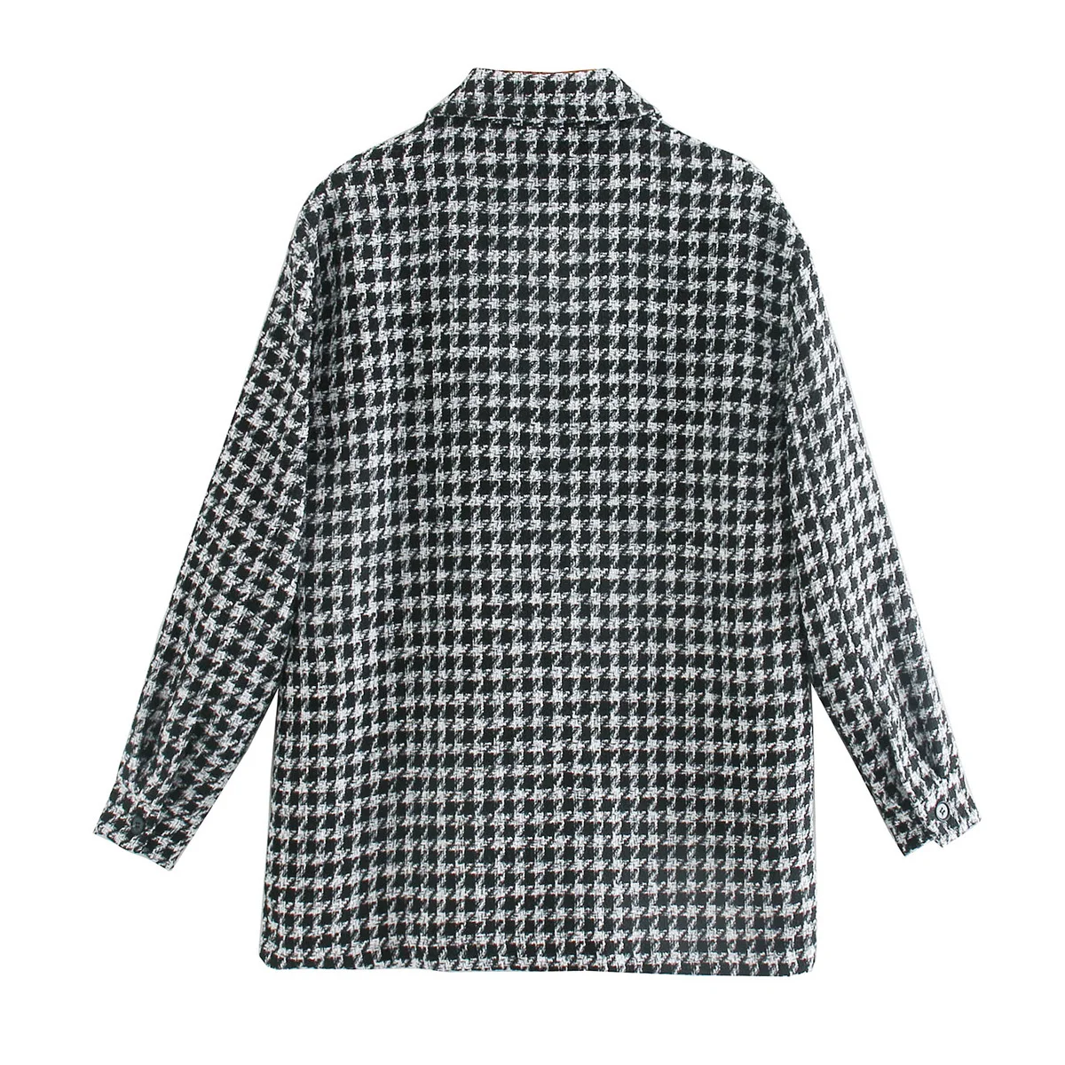 

Jacket Women 2020 Fashion Houndstooth Frayed Tweed Jacket Coat Vintage Long Sleeve Pockets Female Outerwear Chic Tops