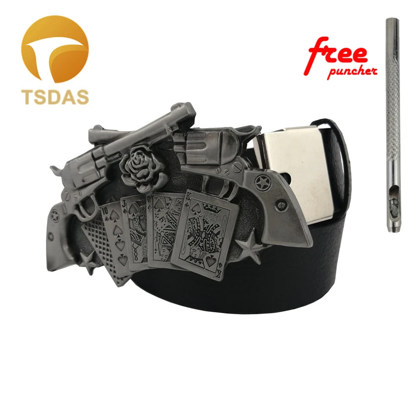 

Cowboys Men Belt Buckle Gun Royal Flush Poker Spinner Lighter Belt Buckle Removable Suit For 4cm Width