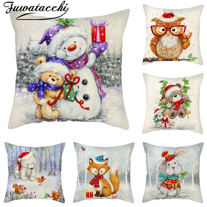 

Fuwatacchi Merry Christmas Pillowcase Cushion Cushion Pillow Cover Decoration For Sofa Navidad Noel Satin PillowCase Cojines