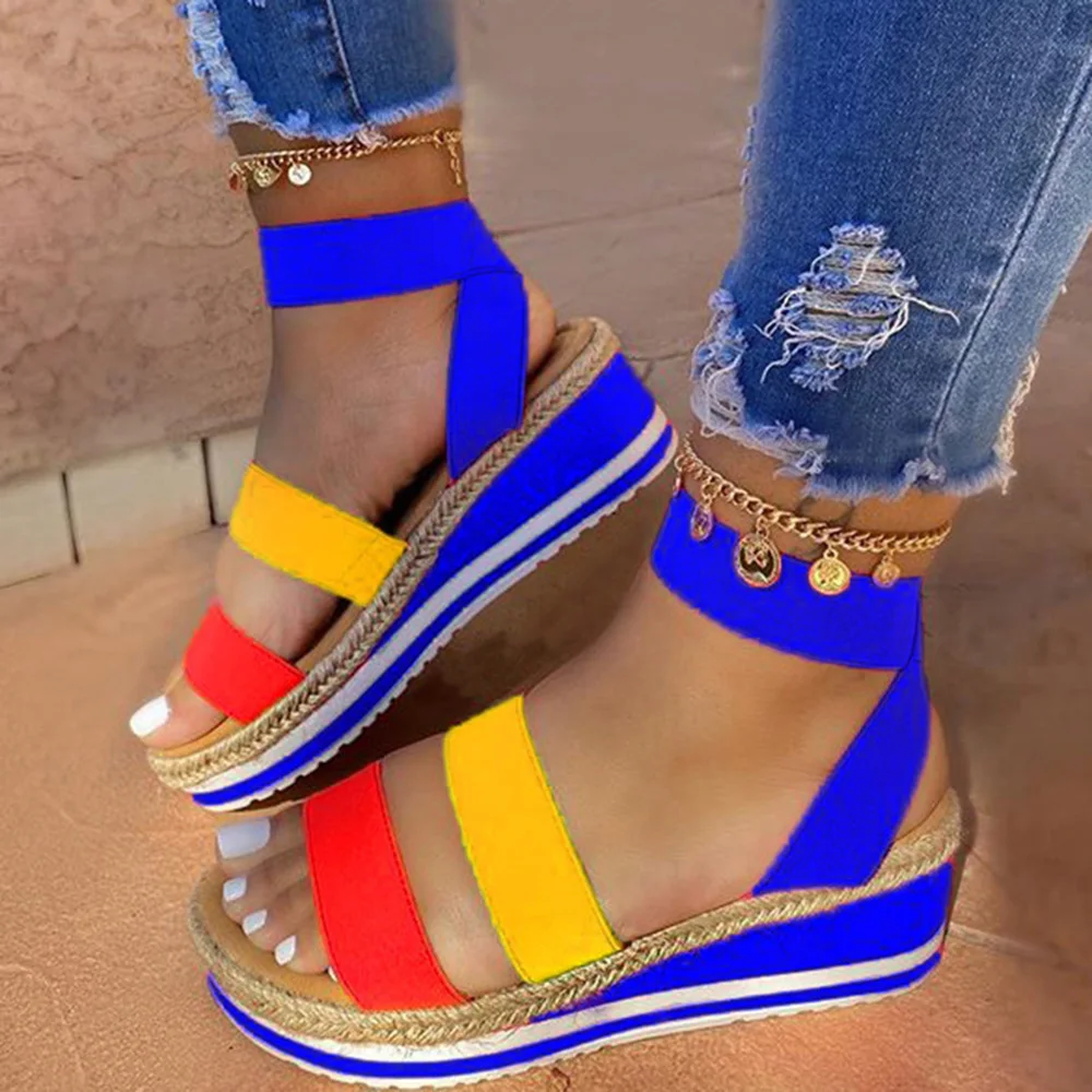 

2021Women Sandals Summer Ethnic Snake Print Fashion Casual Wedge Shoes Lace Up Lady Platform Beach Shoes Ladies Plus Size Sandal