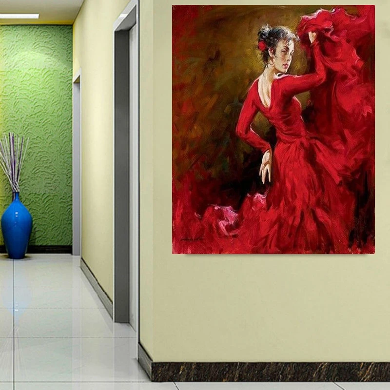 Ручная роспись маслом на холсте Испанский танцор фламенко картина малиновый