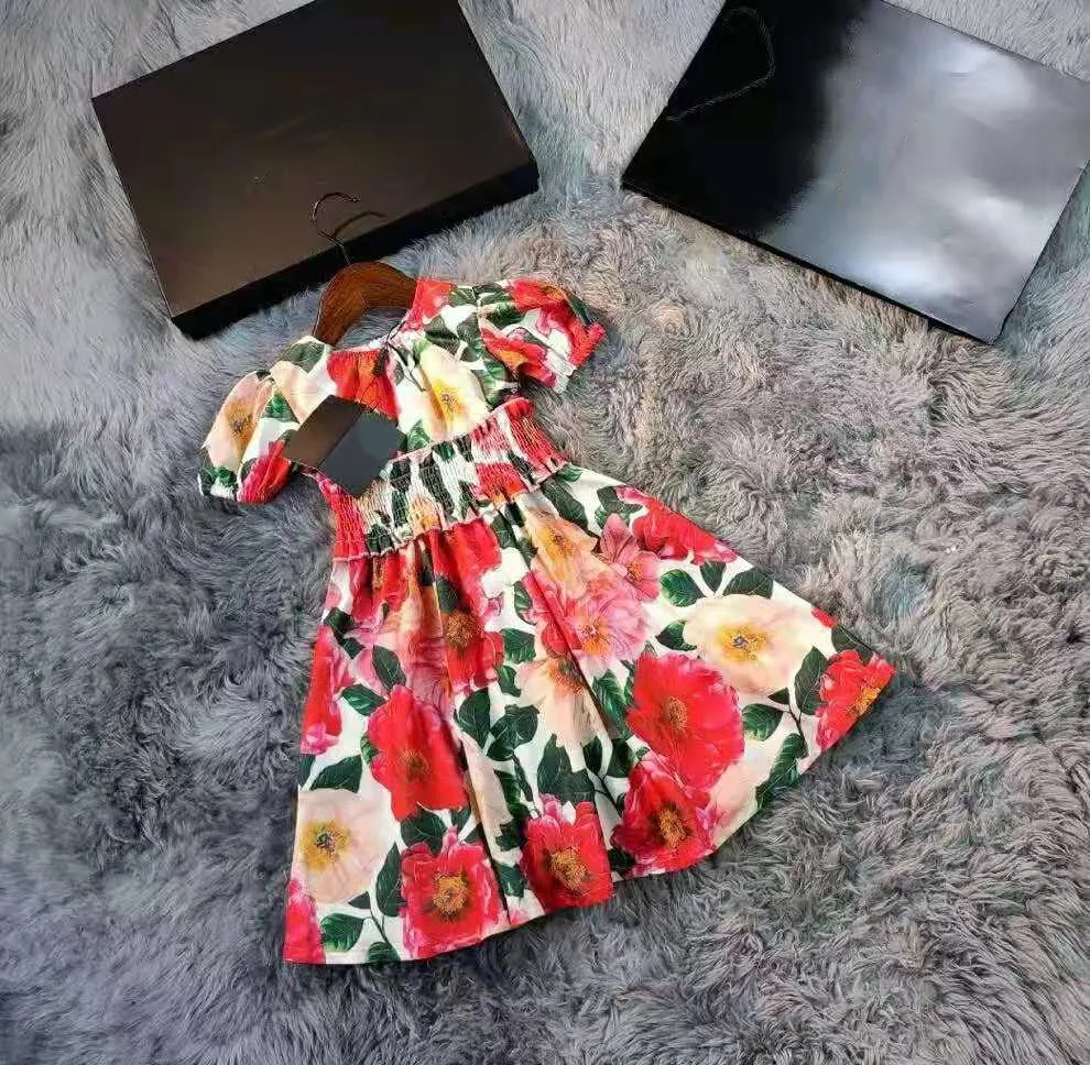 

2021 New style Children's Girls Dress Summer Girl Print Flowers Cotton Dress 100-150cm