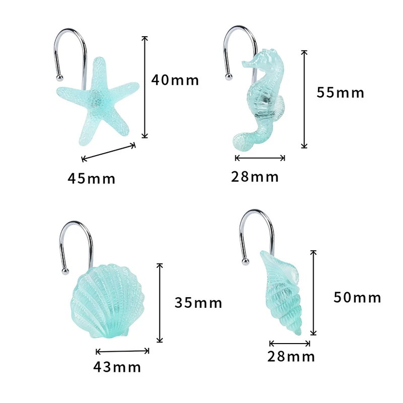Ganchos decorativos para Cortina de ducha, ganchos de Metal a prueba de &oacute;xido, con forma de tema de playa y Oc&eacute;ano Azul, para Ba&ntilde;o-1