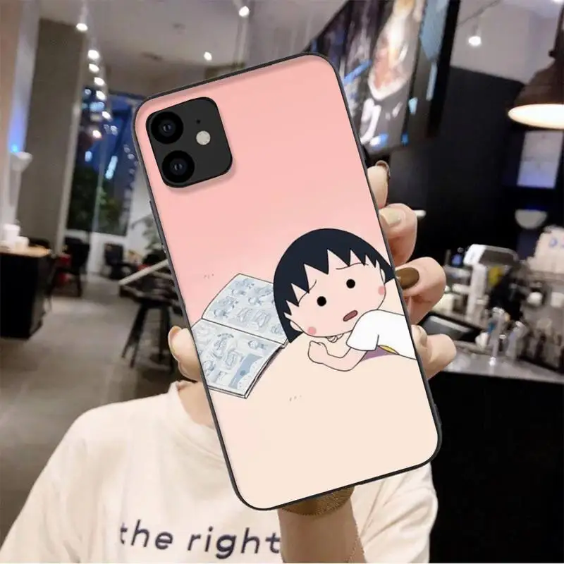 

0 Black Soft Silicone Chibi Maruko Phone Case For Iphone 6 6s 7 8 Plus XR X XS 11 12 Pro Mini Max