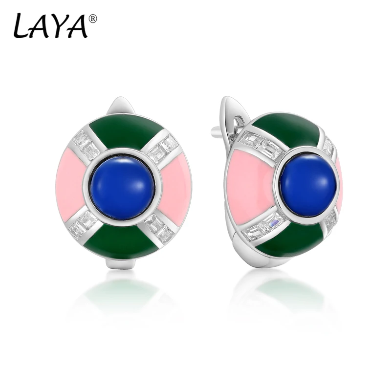 

Laya Silver Earrings For Women Pure 925 Sterling Silver Retro Style High Quality Zircon Created Crystal Glass Enamel Jewelry