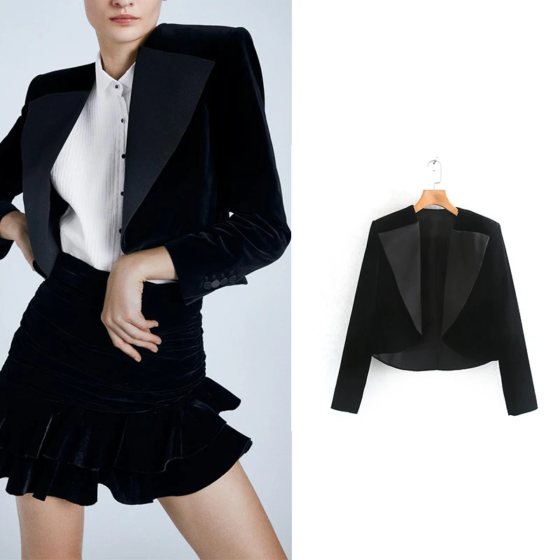 

2020 осеннее пальто Для женщин сшитые с отложным воротником в стиле ретро короткие Стиль бархатный топ с одежда с длинным рукавом Куртка