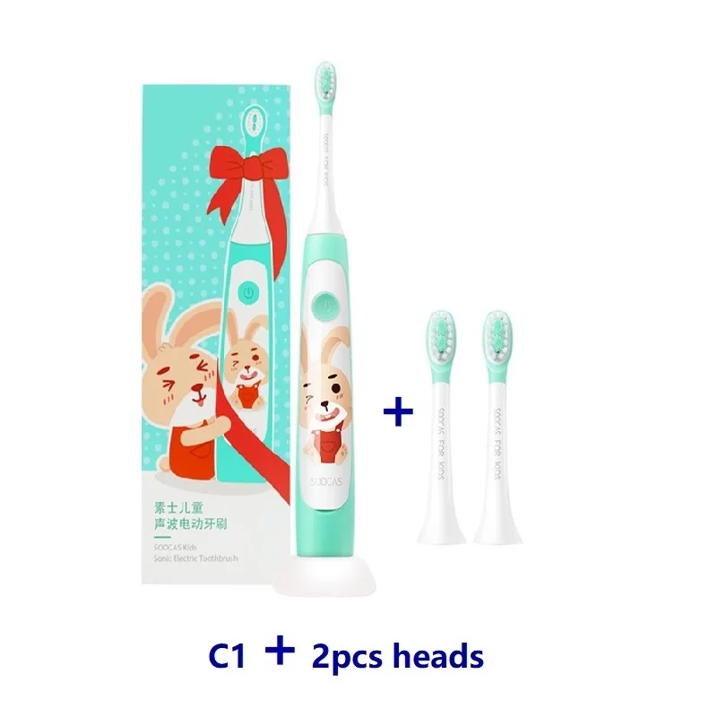 green add brush head Xiaomi Mijia SOOCAS C1 электрическая зубная щетка Детская SOOCARE детская зубная щетка электрическая звуковая ультра звуковая перезаряжаемая зубная щетка - Цвет: green add brush head