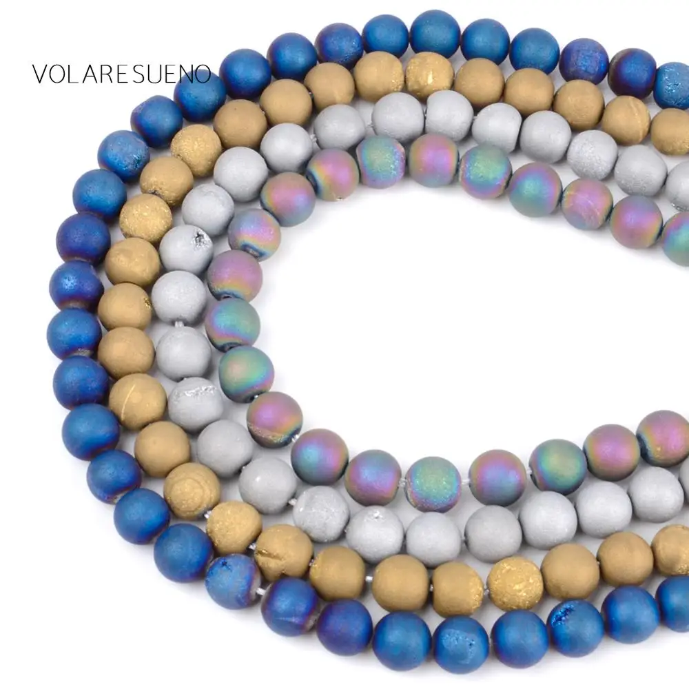 Metallic Coated Colorful Druzy Agates Stone Round Loose Beads15” Pick 6-12mm Spacer Beads For Charm Necklace Jewelry Making | Украшения и