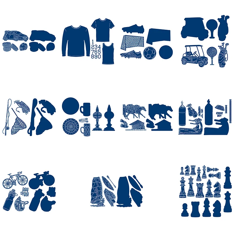 

Metal Cutting Dies With Coordinating Cardstock Mixed Contest Soccer Racing Golf Fishing Horserace Navigation DIY Scrapbooking