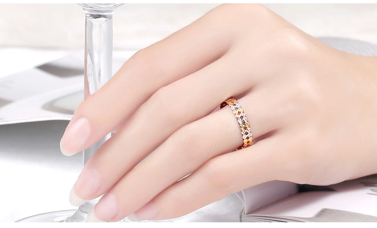 Трехцветные кольца Glitzy Starry 2 Row 18K AU750 из настоящего твердого золота модные