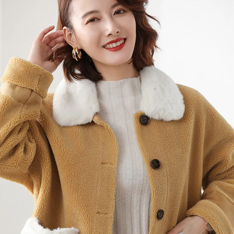 Зимняя женская куртка размера плюс Овечья стриженая Женская шерстяная