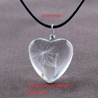 2021 fashion natural handmade dried flower heart shaped glass colore four tree leaves dandelion charm pendant necklace for women