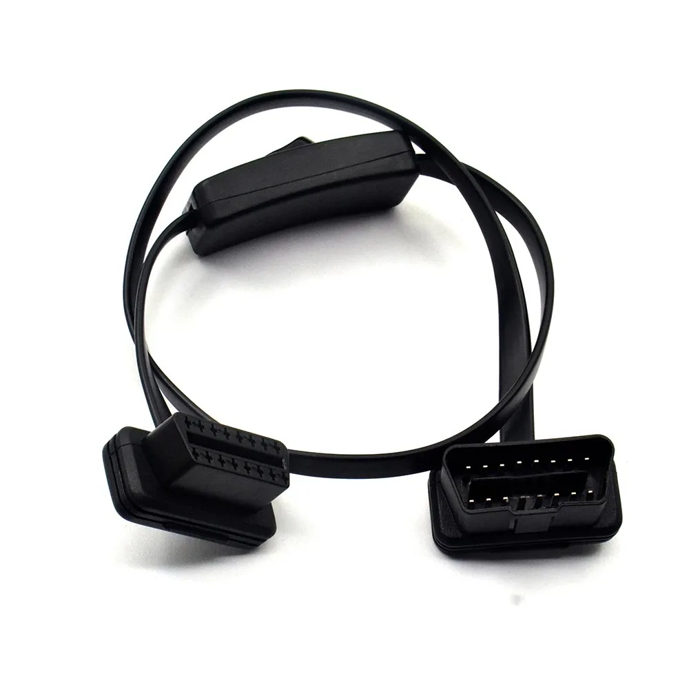 Плоский тонкий интерфейс OBD с переключателем OBDII 2 16pin Штекерный разъем ELM327