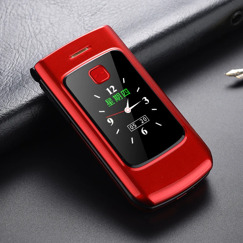 Чехол книжка с двумя экранами мобильный телефон dual SIM SOS громкий звук MP3 видео