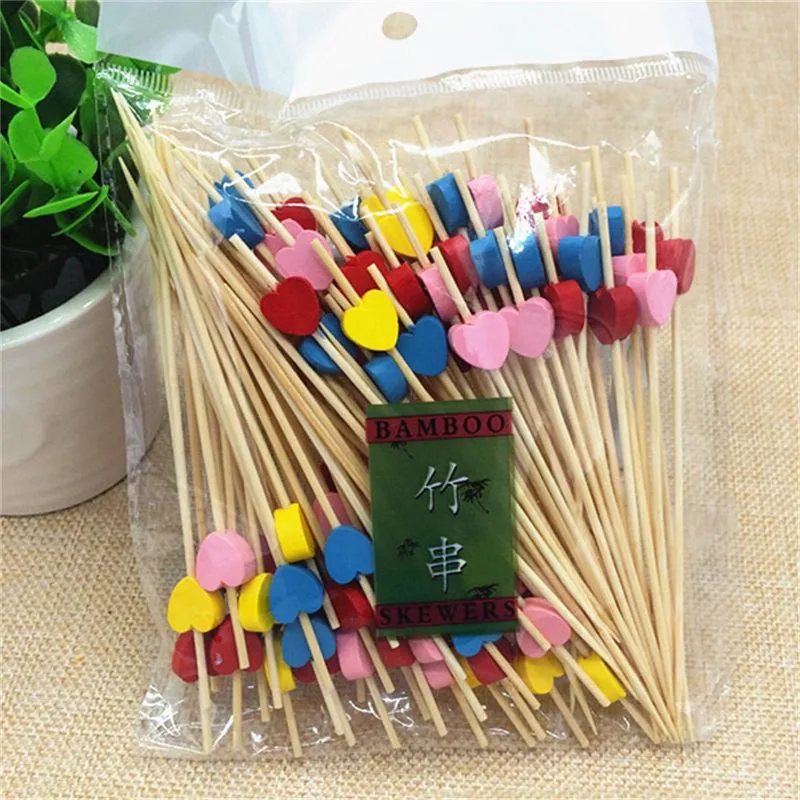 100pcs12cm сердце бамбука Еда выбирает шведского стола фрукт для кекса вилка вечерние