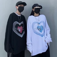 korean style harajuku couple love chain graphic long sleeved t shirt men graphic tee goth aesthetic grunge clothes for teenagers