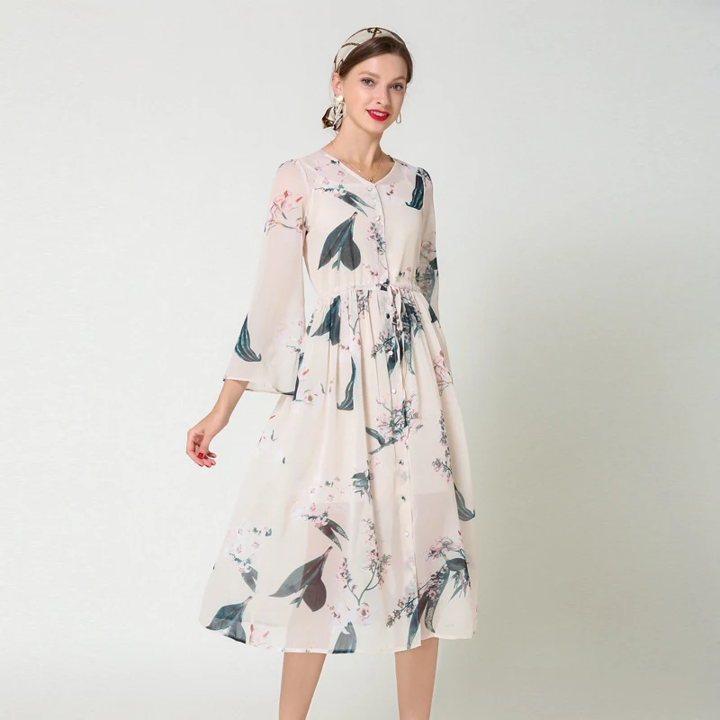 Корейское модное женское платье шифоновое с принтом размера плюс женские платья