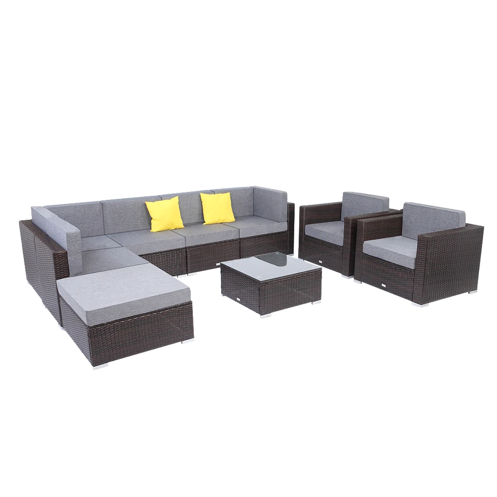 

9 Pcs Outdoor Furniture Rattan Wicker Sofa Patio Couch Set Brown