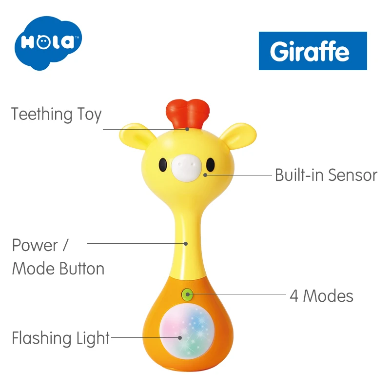 Giraffe HOLA 3134 мини погремушка с музыкой/светильник в виде животных колокольчики плюшевые игрушки и детские игрушки для прорезывания зубов - Цвет: Giraffe