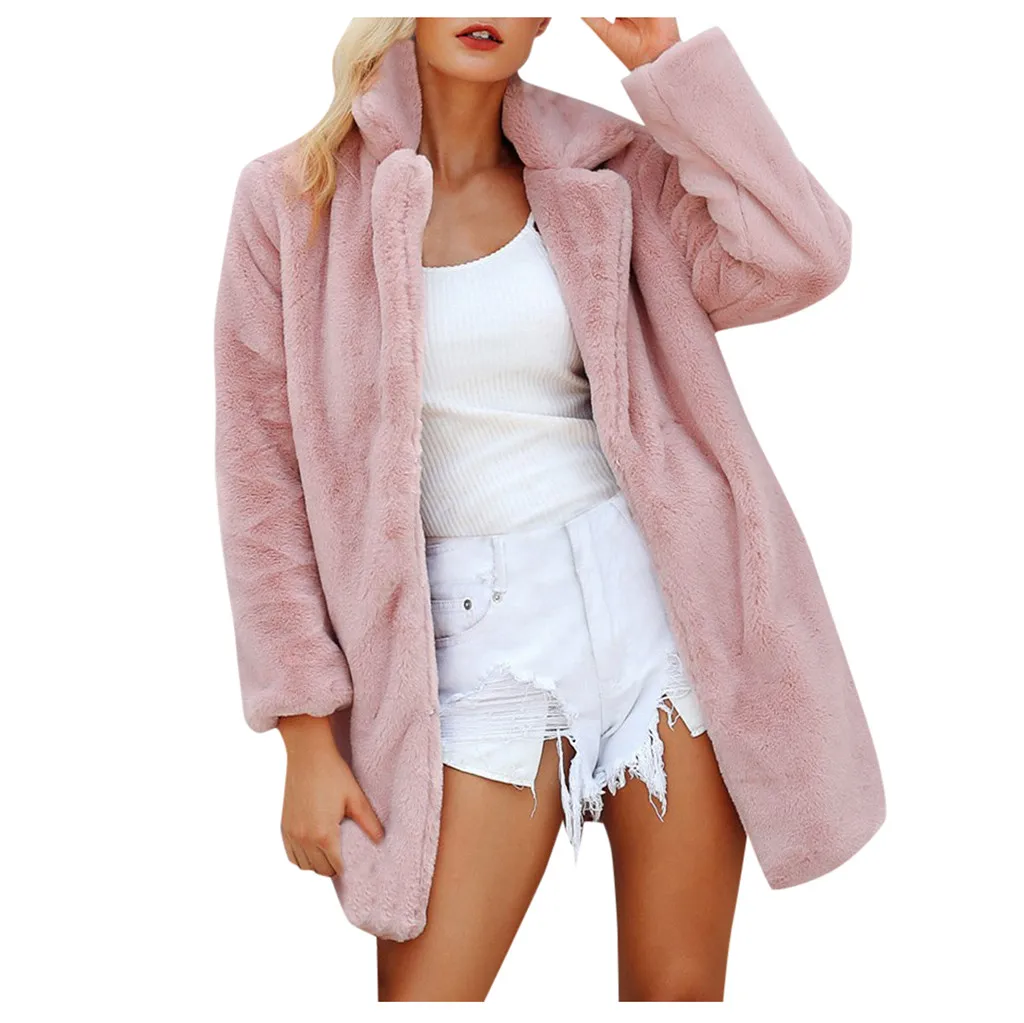 Женское меховое пальто KANCOOLD на осень и зиму длинное однотонное с отложным