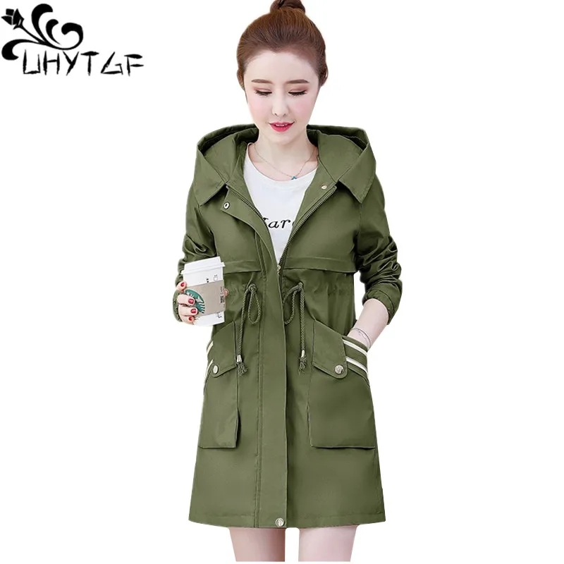 

Женский свободный тренчкот с капюшоном UHYTGF, Повседневная Верхняя одежда большого размера 3XL в Корейском стиле на весну и осень, 1508