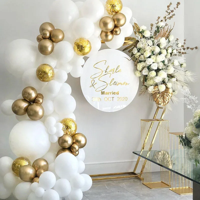 

92pcs White Balloons Arch Garland Kit Chrome Gold Confetti Wedding Balloons Birthday Baby Shower Party Decoration