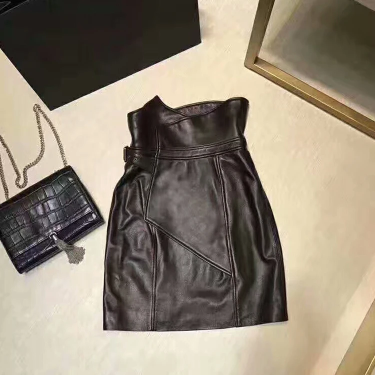 pipi New skirt really waist since Victoria with sheep 100% leather bag hip skirts in paragraph one pace skirt han edition