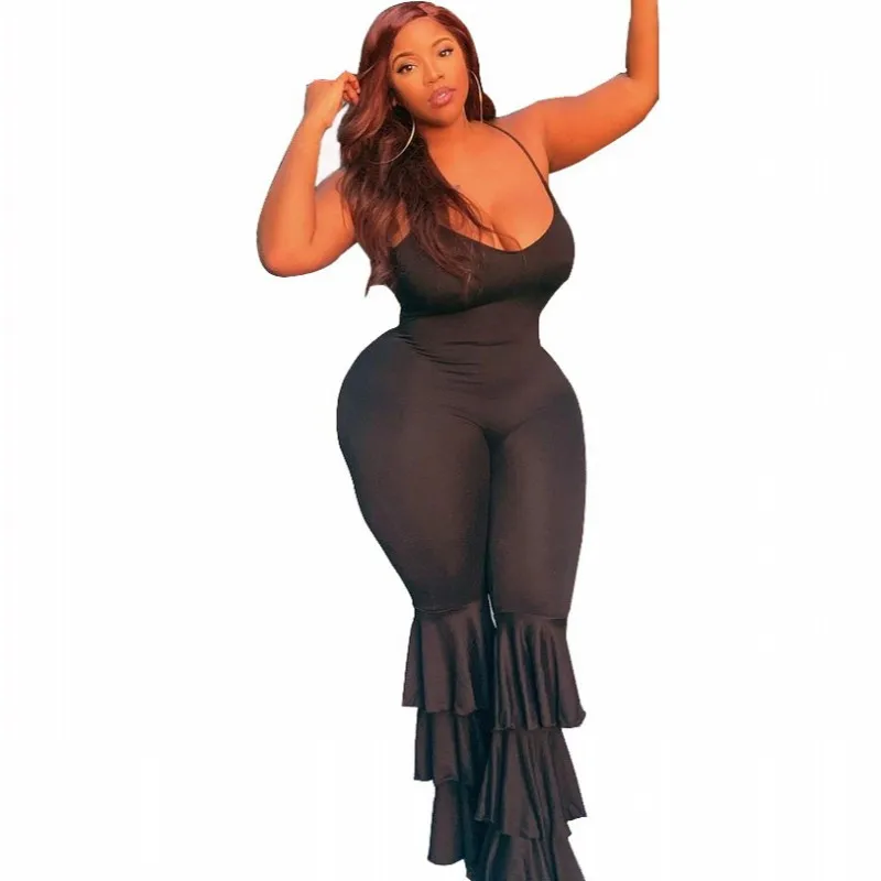 

Jumpsuit African Clothes Women Spaghetti Strap Rompers Summer New Cascading Ruffles Splice 5XL Plus Size African Sexy Jumpsuits