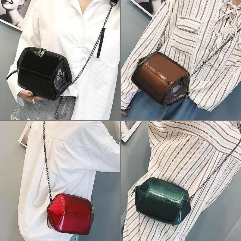 WEIXIER новая простая мини-сумка из лакированной кожи в стиле ретро с цепочкой через