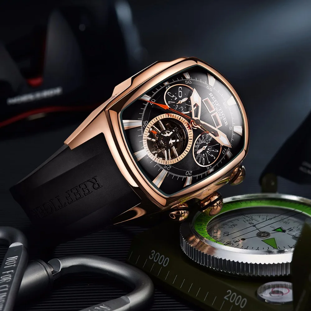 Риф Тигр/RT роскошные часы Мужские Турбийон аналоговые автоматические розовое
