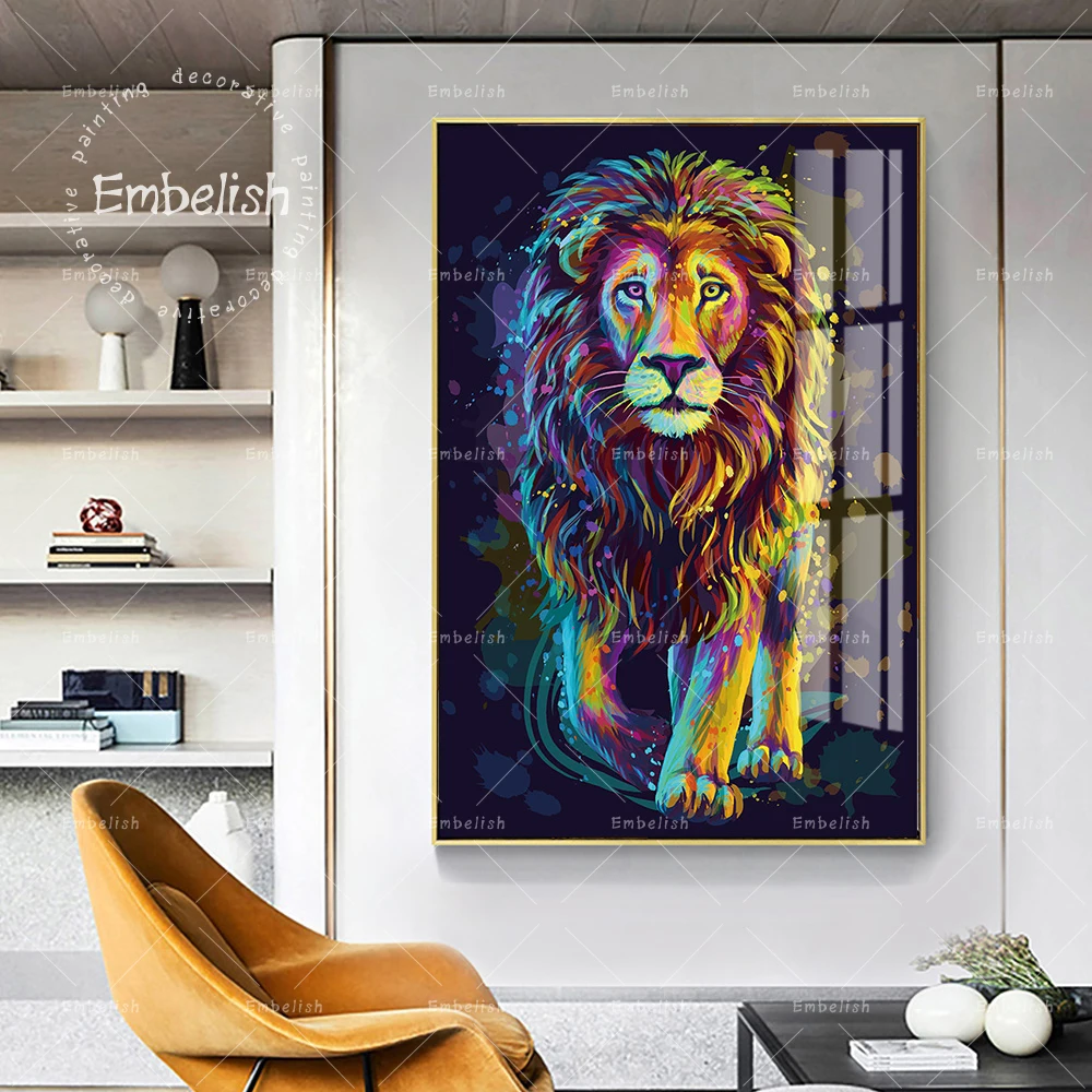 

Embelish Abstract Wild Animals Lion Walking Modern Home Decor Posters For Living Room Large Pictures HD Print Canvas Paintings