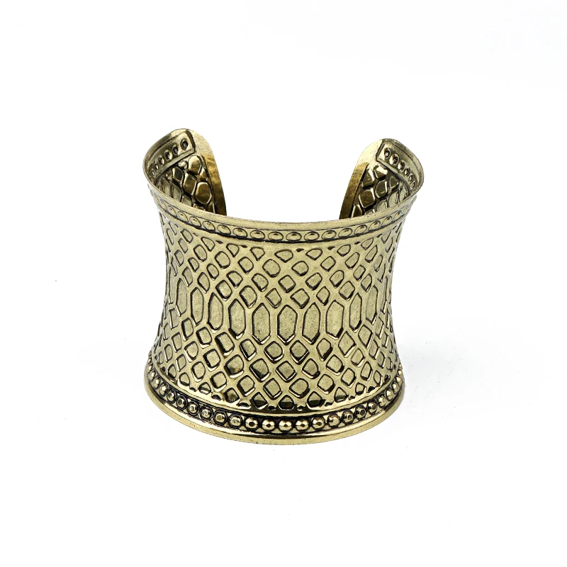 Женский винтажный браслет Dayoff широкий золотистого цвета с волнистым узором в