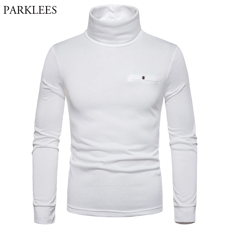 Плюс бархатная белая простая футболка мужская 2019 с высоким воротником