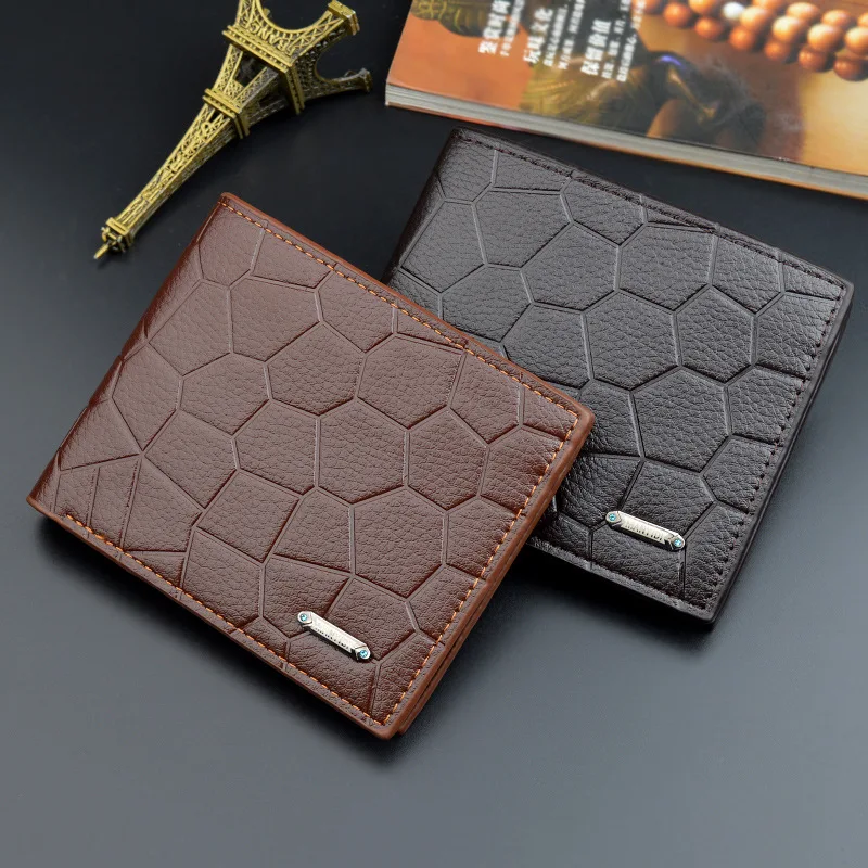 

New Men's Short Stone Pattern Wallet Fashion Youth Male Casual Horizontal Embossed Coin Purses Three Fold Soft Thin Card Holder