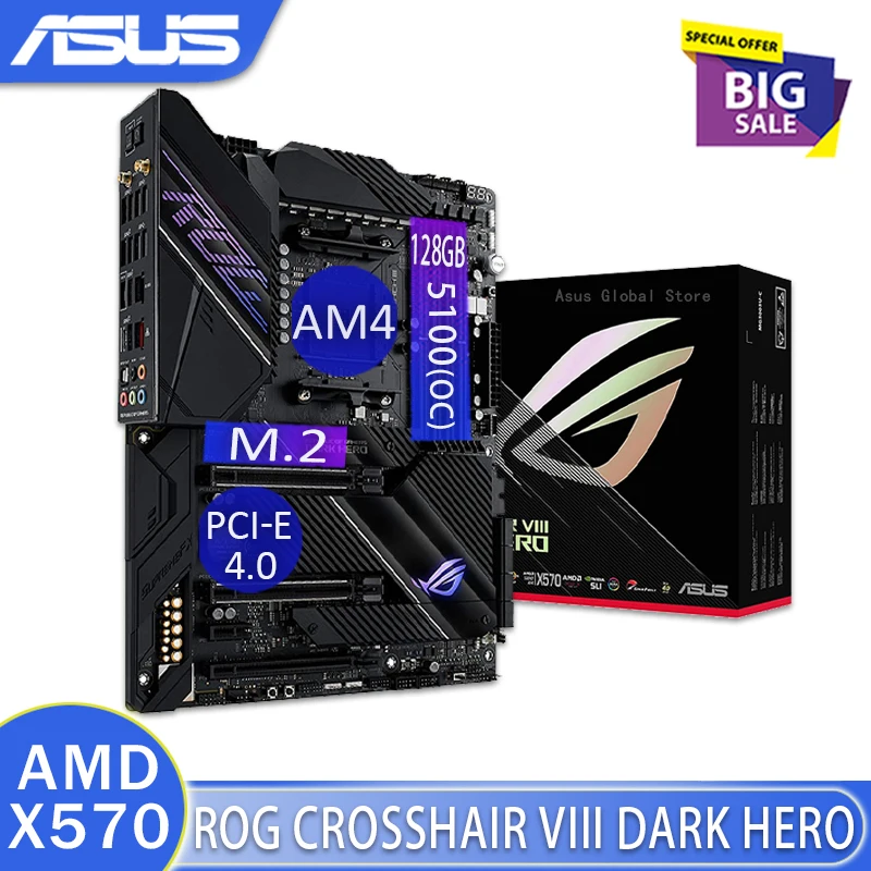 Материнская плата Asus ROG CROSSHAIR VIII DARK HERO AM4 DDR4 128 ГБ AMD Ryzen 5000 PCI E 4 0 RGB игровой