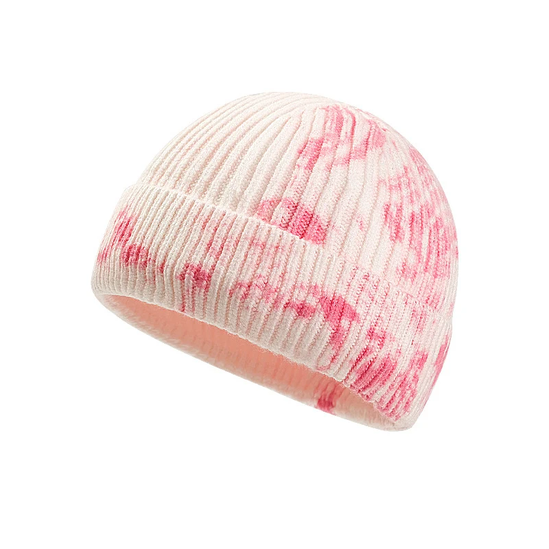 

Ribbed Knit Hats Gradient Color Cuffed Short Melon Cap Men Women Beanie Hat Korean Autumn Winter Women's Knitted Hat Tie-dye