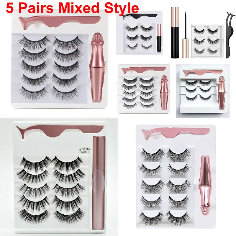 

New Makeup Sets Encrypted eyelashes Waterproof Magnetic 5 Pairs Eyelashes + Eyeliner + Tweezer Long Lashes Set UK